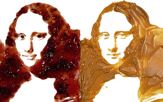 Vick Muniz. Mona Lisa revestida com pasta de amendoim